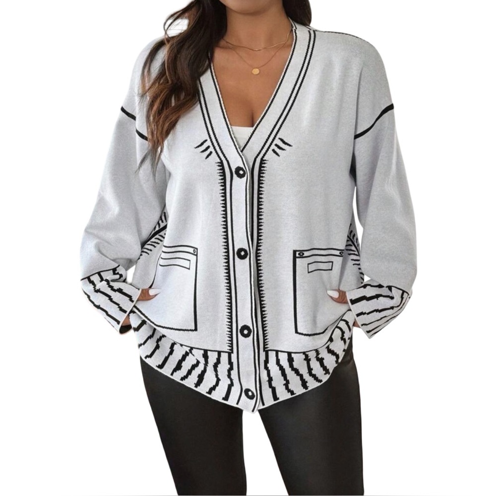 NWOT Shein Curve 2-D Print Cardigan - Picture 2 of 11